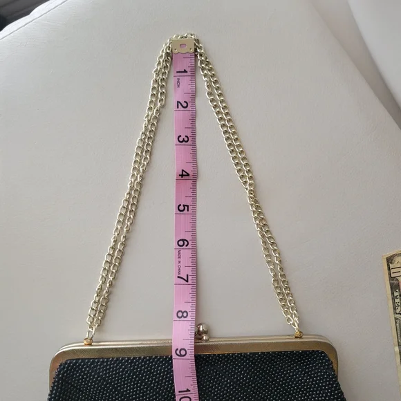 Vintage Beaded Black Clutch Bag Silver Chain Strap ~ 1960? ~ Made in Hong Kong - Picture 15 of 16
